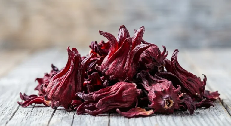 Dried hibiscus flowers for tea. Rich in antioxidants, this vibrant ingredient offers purification benefits in every cup.